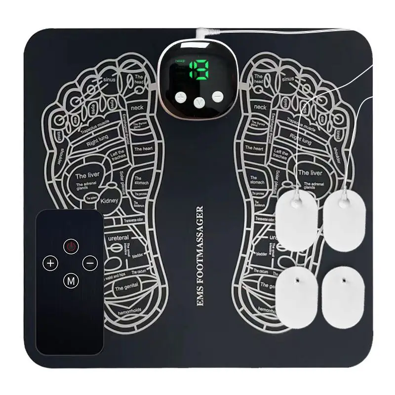 Foldable Tens Vibrating Foot Massage Mat with 8 Modes 19 Levels Circulation Muscle Stimulator Ems Foot Massager Pad