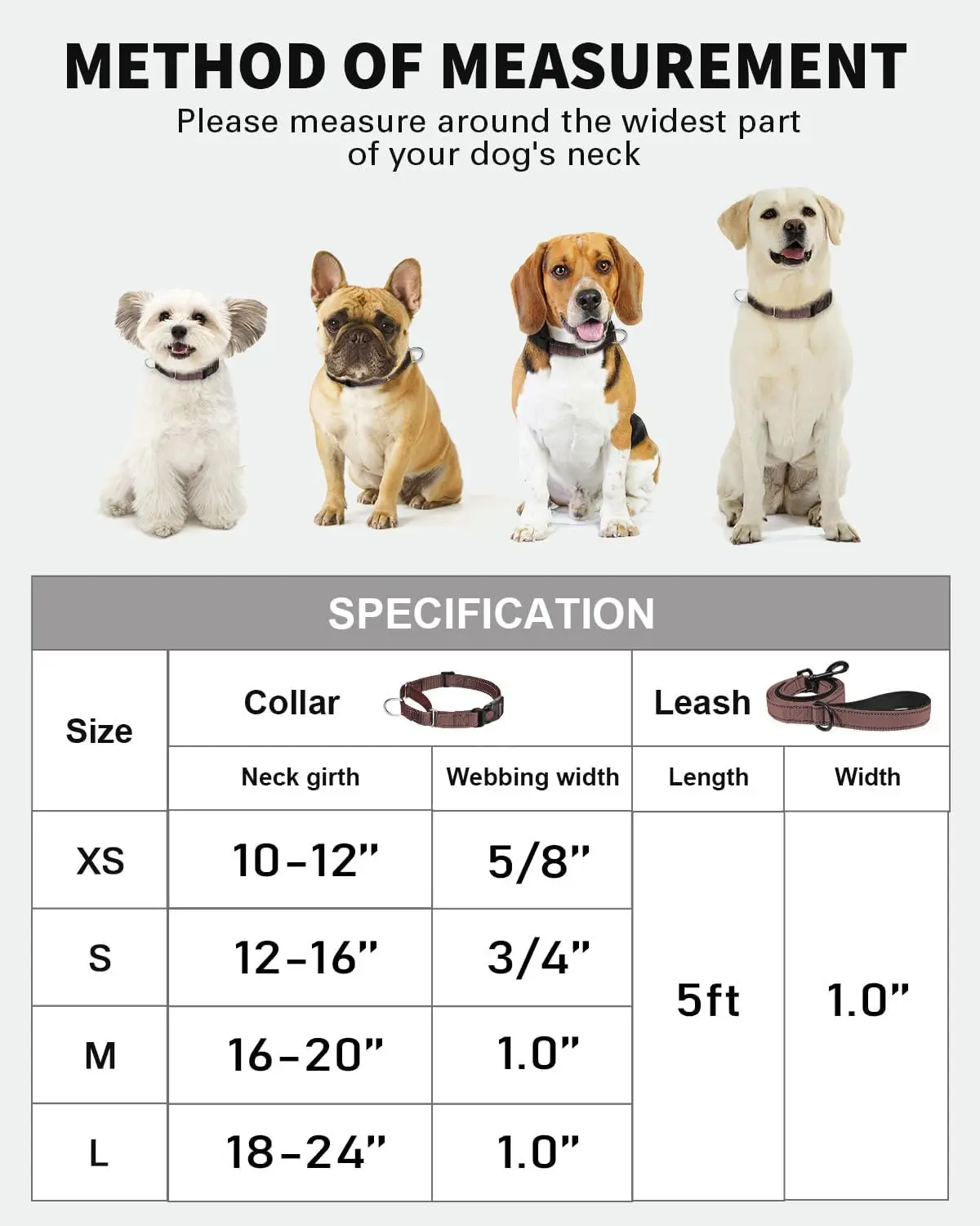 NiBao Custom Double Handle Dog Leash Padded Reflective Martingale Adjustable Dog Collar and Leash Set