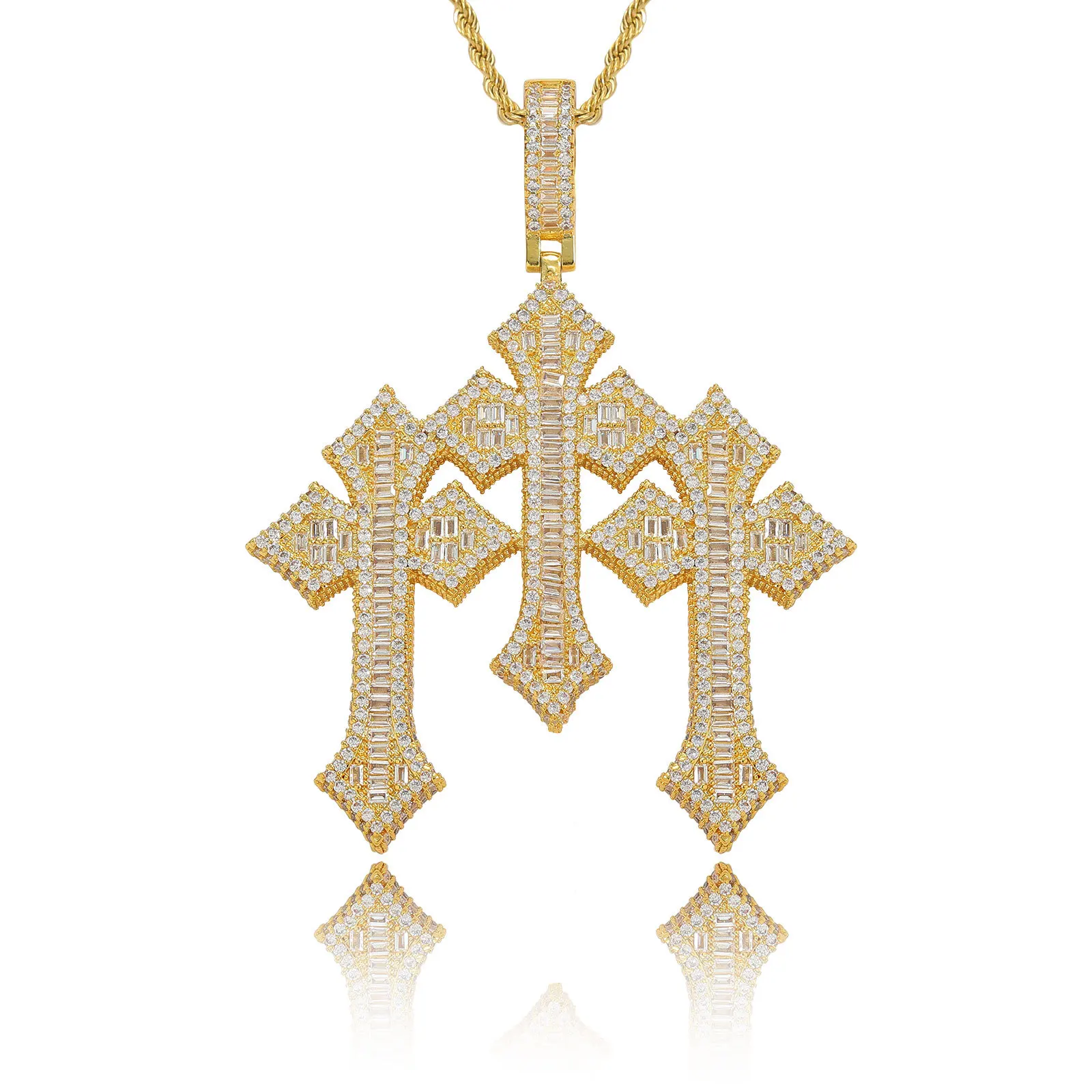 Hip Hop Cross Pendant Brass Paved Square Zircon For Man Necklace Fashionable Accessories