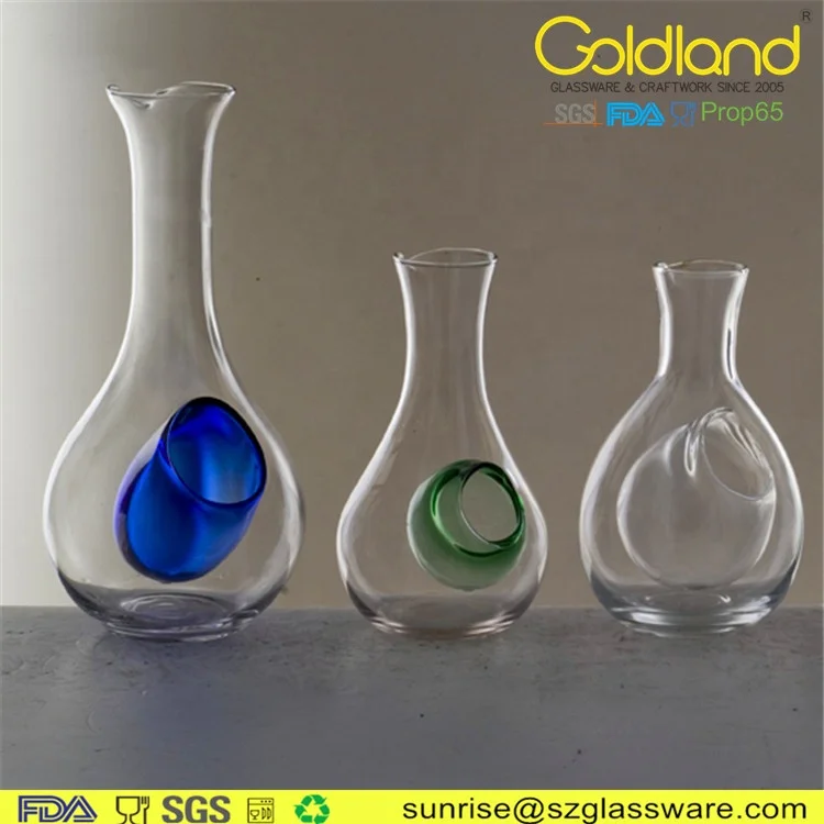 Glass barware Japanese Cold Sake glass Decanter with Colored Ice Reservoir