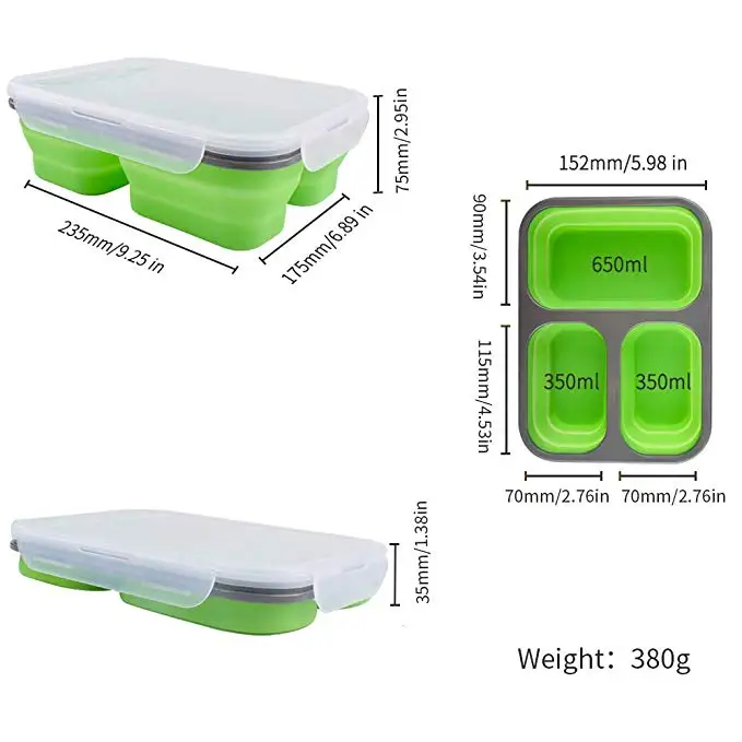 Silicone Collapsible Portable Lunch Box Silicone Food Storage Containers Foldable Lunch Box