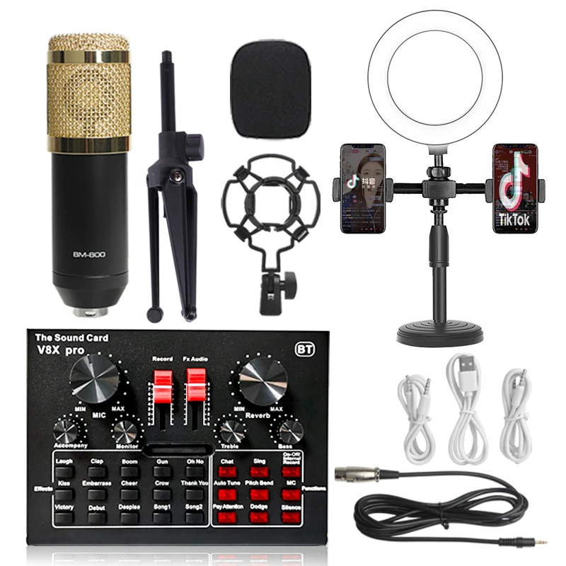Профессиональный конденсаторный микрофон BM 800 V8X Pro для прямой трансляции, USB, BT, звуковая карта