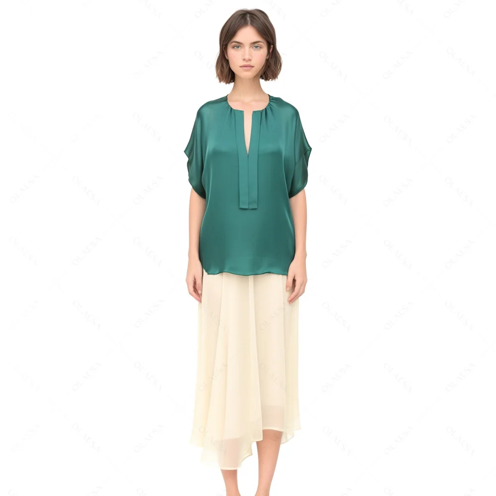 ODM Designer Mint Cap Sleeve Elegant Silk Ruffles Formal Casual Top For Ladies