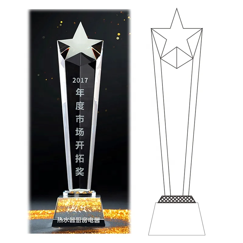 Cheap Price Custom Logo K9 Crystal Star Trophy Crystal Column Star Awards  For Employee Service Team