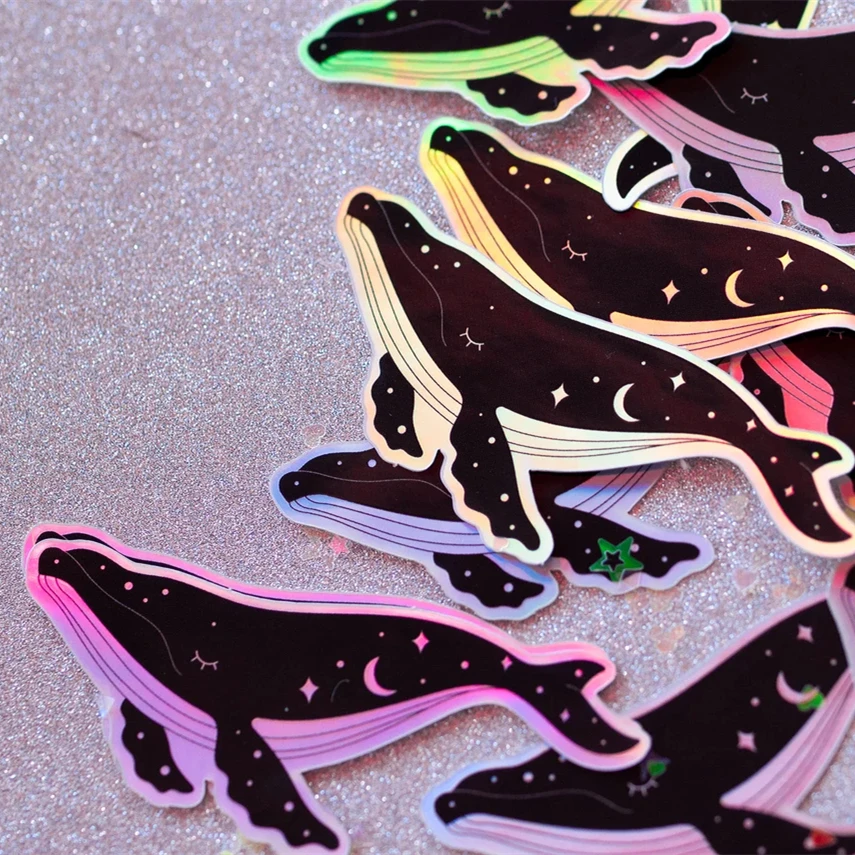 Custom Rainbow Effect Self-Adhesive Waterproof Logo Shiny Laser Holographic Hologram Sticker Car Decals Cartoon Sticker