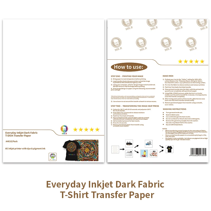 Laser and Inkjet Compatible Dark Color T-shirt Transfer Paper 180gsm