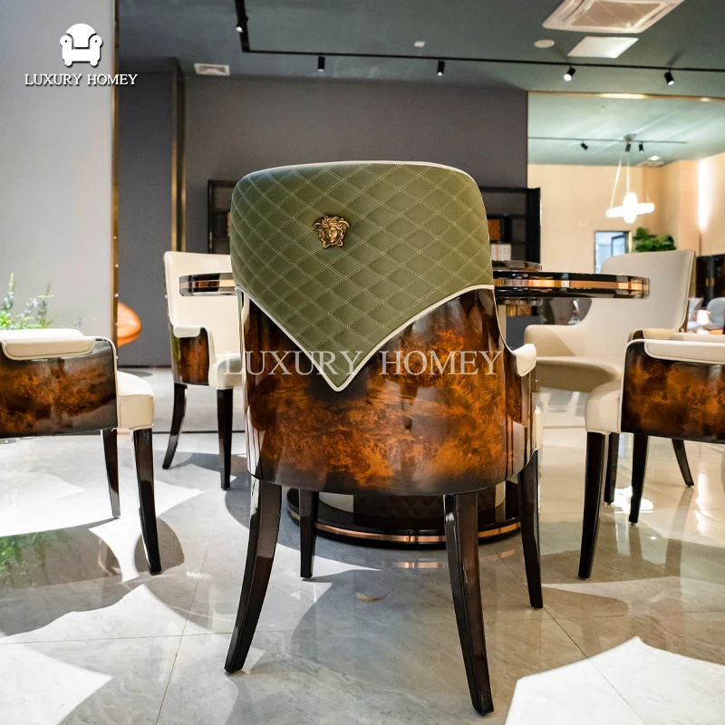 Modern Dining Room 6 Seaters Chair Luxury Design House Furniture Leather Wooden Veneer Dining Chairs For Dining Table