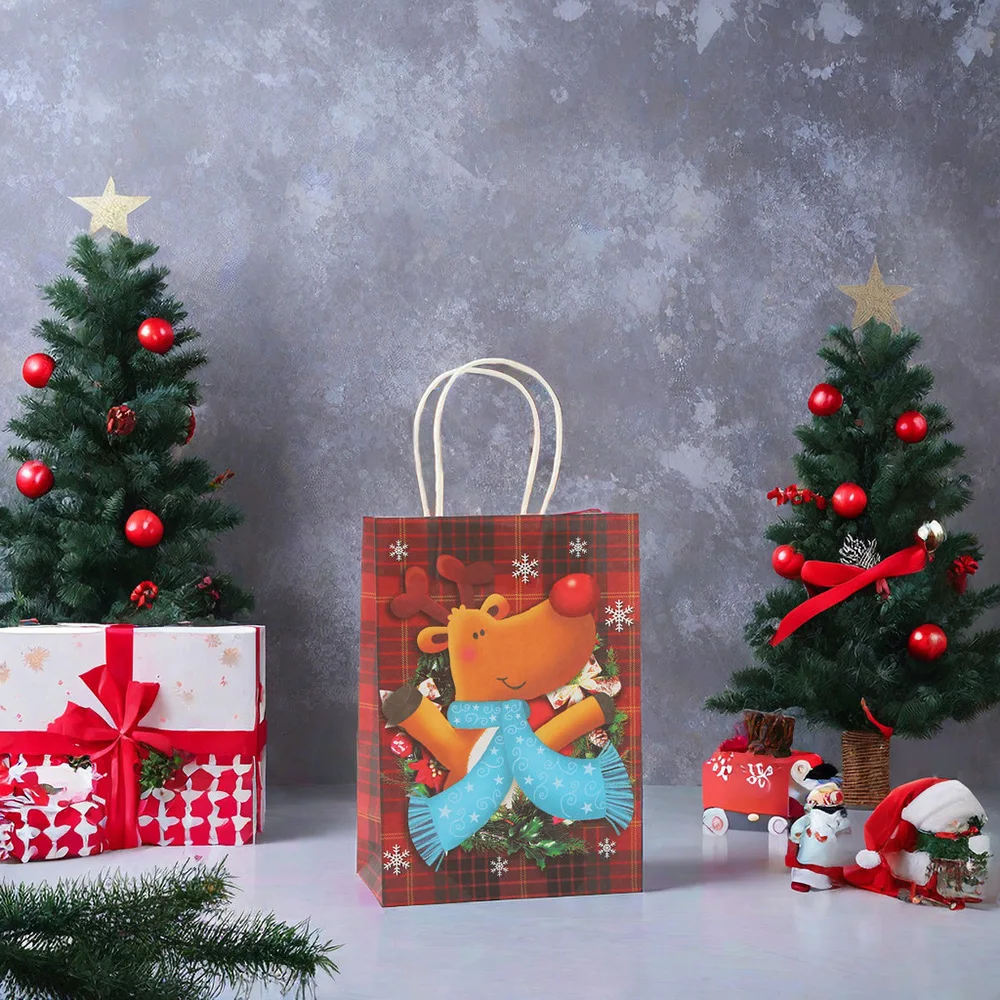 customizable reindeer kraft paper gift Christmas style packaging large capacity candy shopping bag