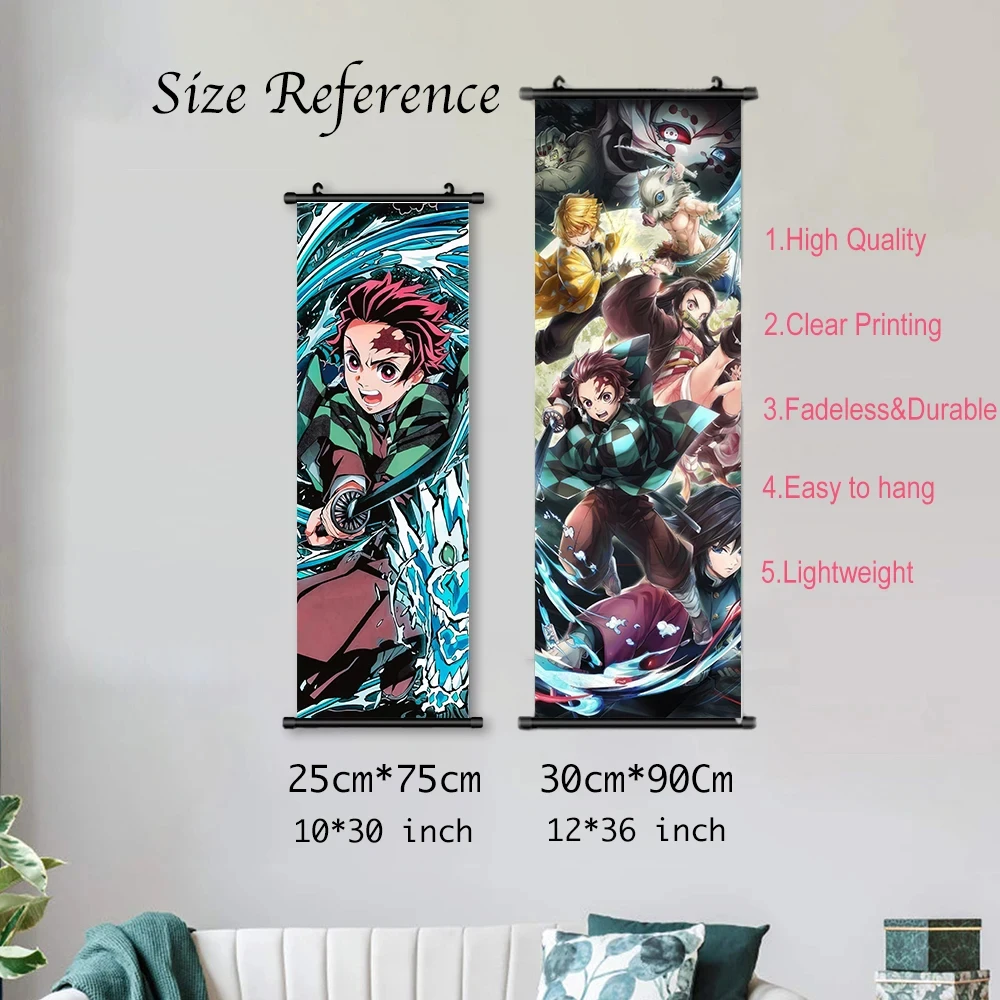 Custom Demon Slayer Anime Wall Scroll Canvas Hanging Painting Home Decor for Anime Wall Art Room Decoration Display Accessories