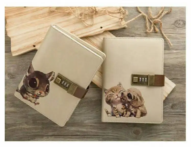 Hot Sale Pu Leather Cute Animal Notebook Journals With Locks A6 B6