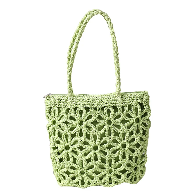 Niyang Factory Wholesale Hot Sale Design Paper Cord Knit Handmade Handbags Tote Bag Summer Women Beach Travel Flower Straw