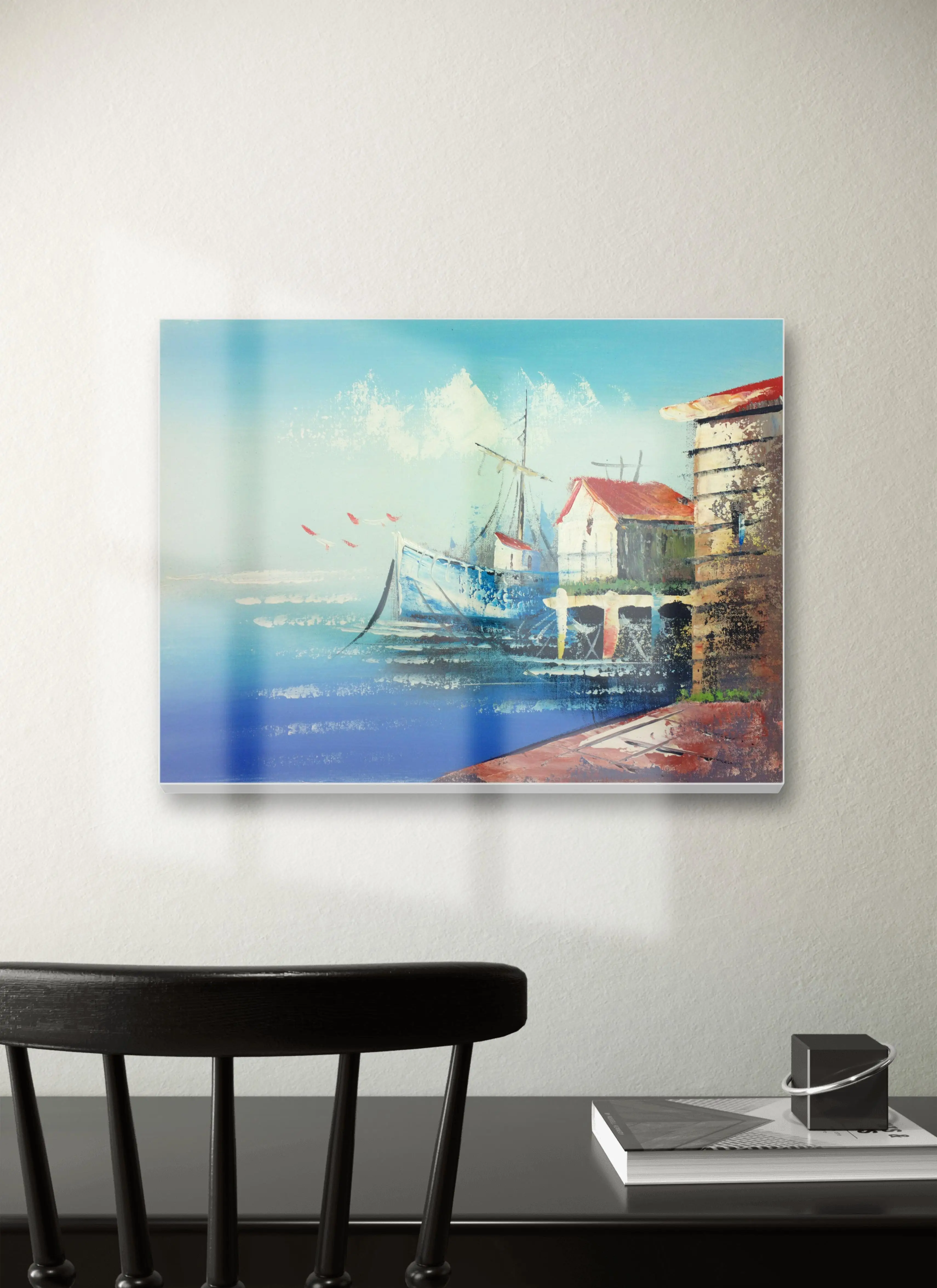 Hand drawn modern style seaside landscape painting ultra low price pure canvas Handmade painting