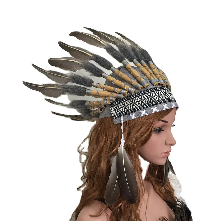 Factory all handmade Warbonnet  Feather headdress  Grey feather Headdress
