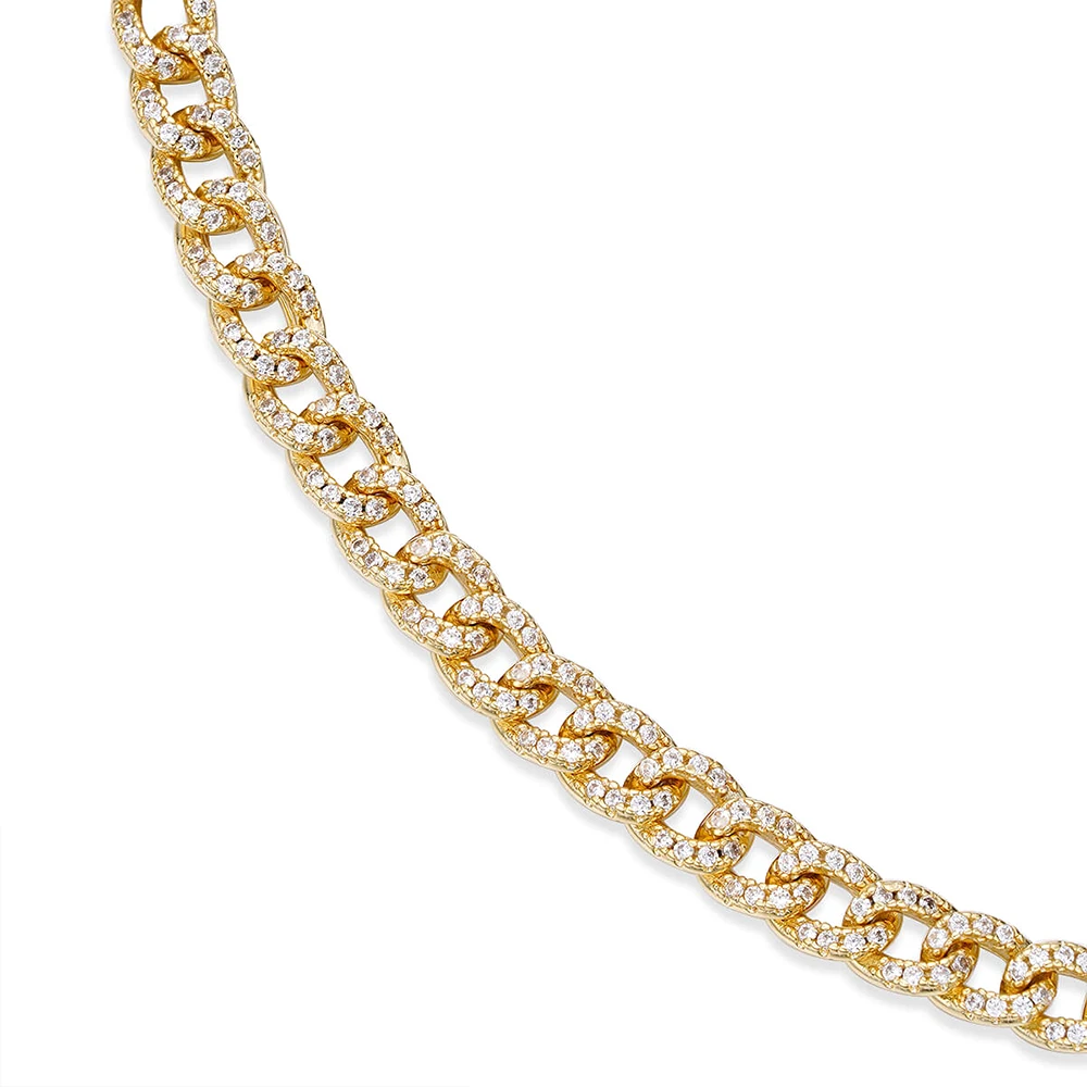Handmade 18k Gold Plated Pave Micron White Diamond Cz Fine Chain Necklace 925 Sterling Silver Jewelry For Girls