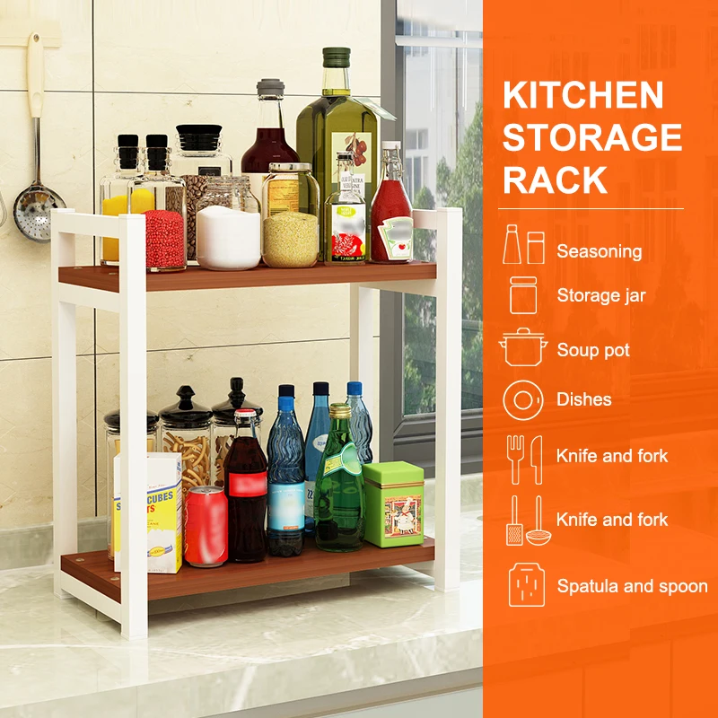 Горячая продажа 2 слоя микроволновая печь деревянная полка полки для специй кухонная стойка хранения