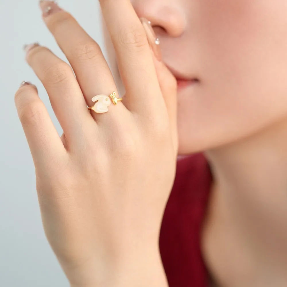 Dylam 2023 New Year Unique Design Ins 925 Sterling Silver Ring Animal Rabbit Shape Engagement Finger Rings For Women Jewelry