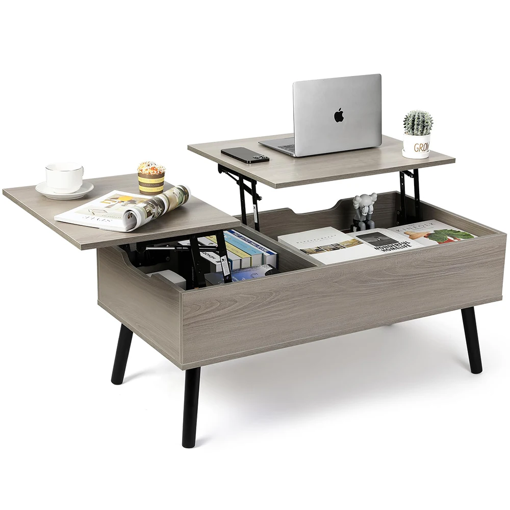 Modern Living Room Square Wooden Center Folding Adjustable Rising Adjustable Lift Top Coffee Table With Hidden Storage