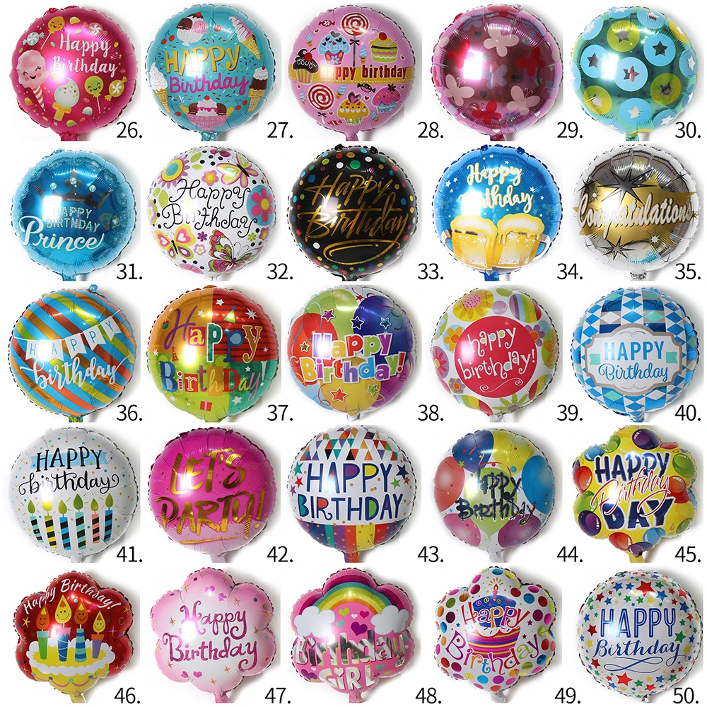 18 Inch  Happy Birthday Foil Balloons Round Shape Foil Printed  Mylar Balloons Floating Balloon for Birthday Party Decorations