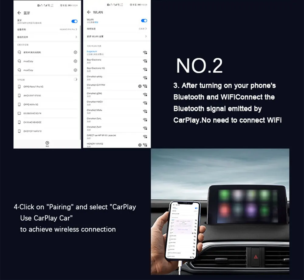 Laudtec Wireless Carplay Adapter for Phone BT Car Adapter Convert Wired to Wireless Carplay Dongle for Wireless Control Adapter