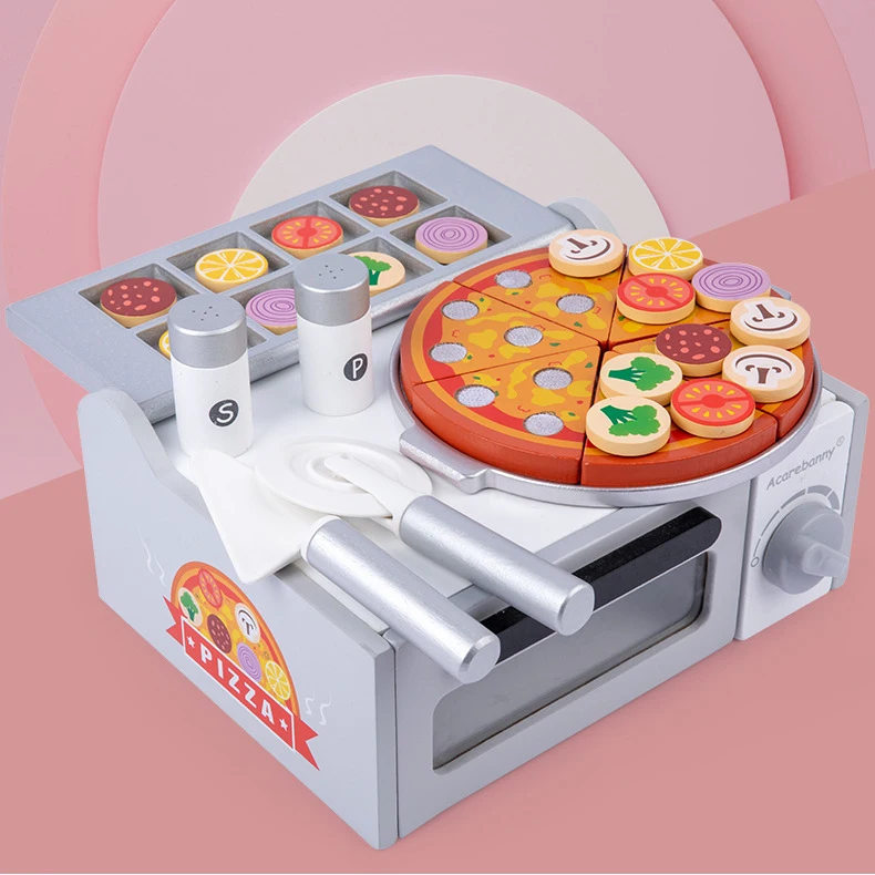 New simulation wooden pizza oven kitchen set toys children early education cook and diy make pizza game baby role playing toys