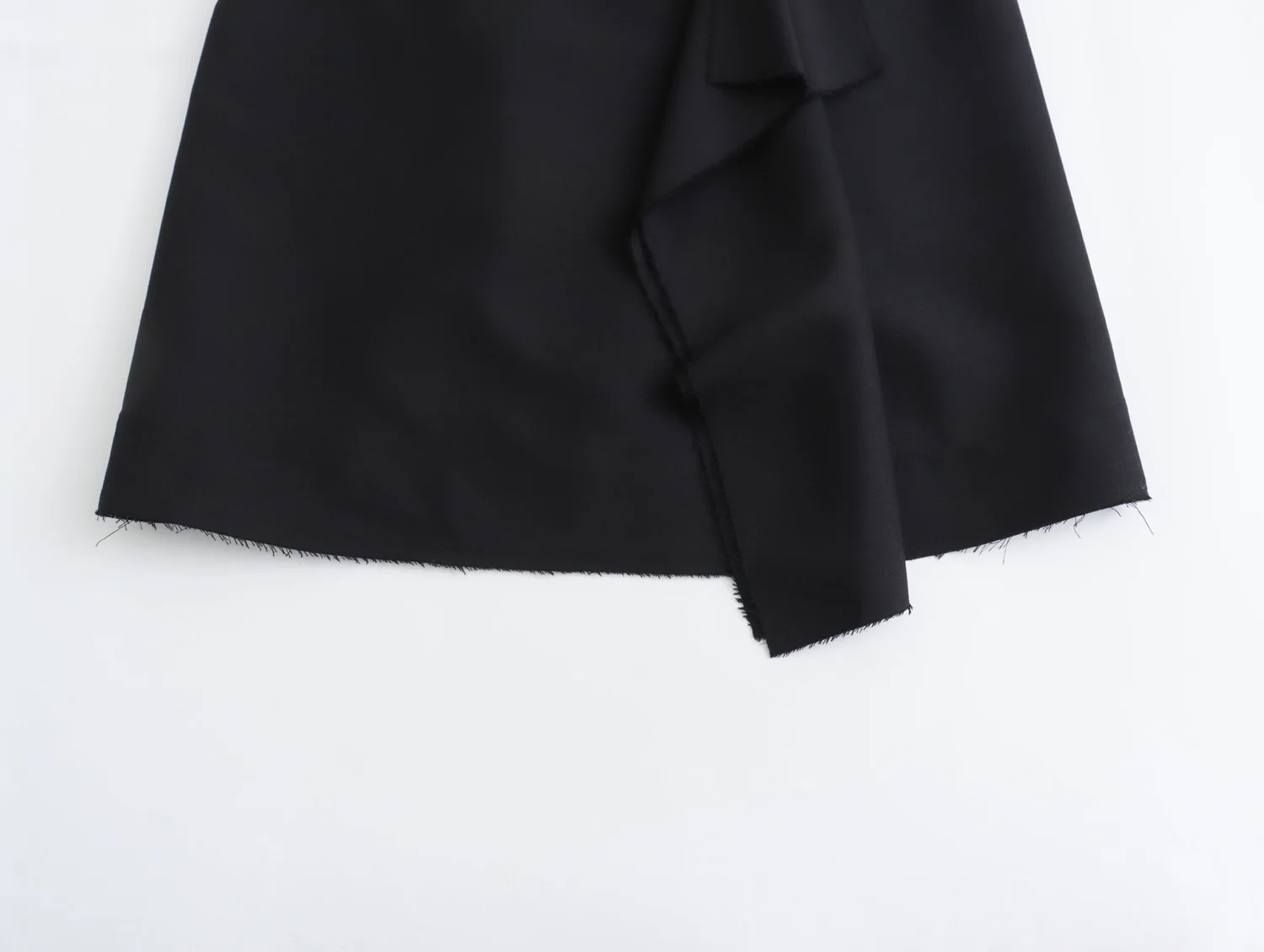 Front zipper fly black color front ruffle casual fashion mini skirt for women
