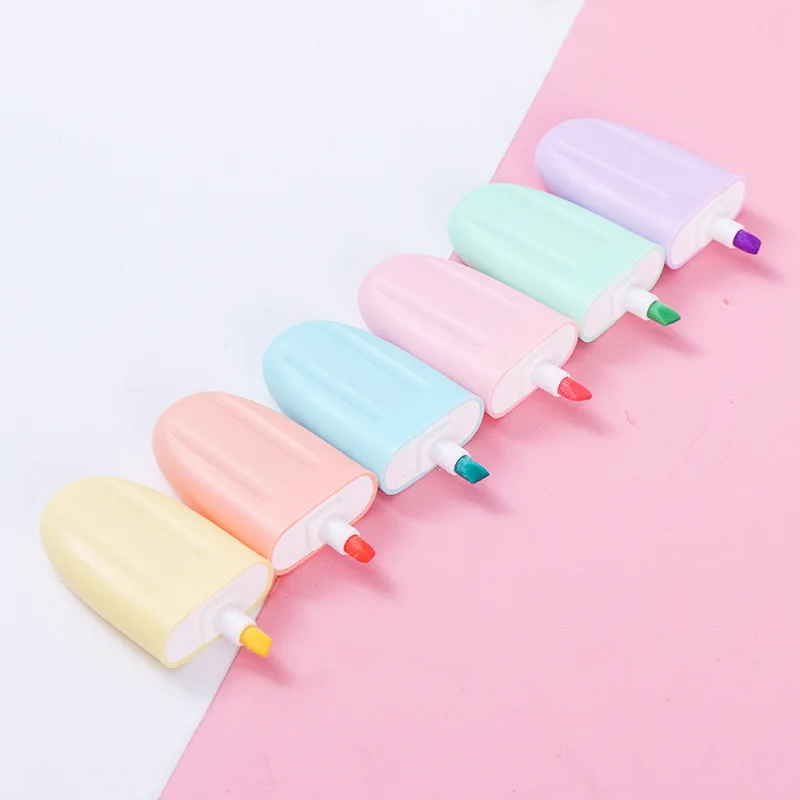 Natural color 6 colors highlighter pen highlighter marker cute Ice cream mini highlighter pen
