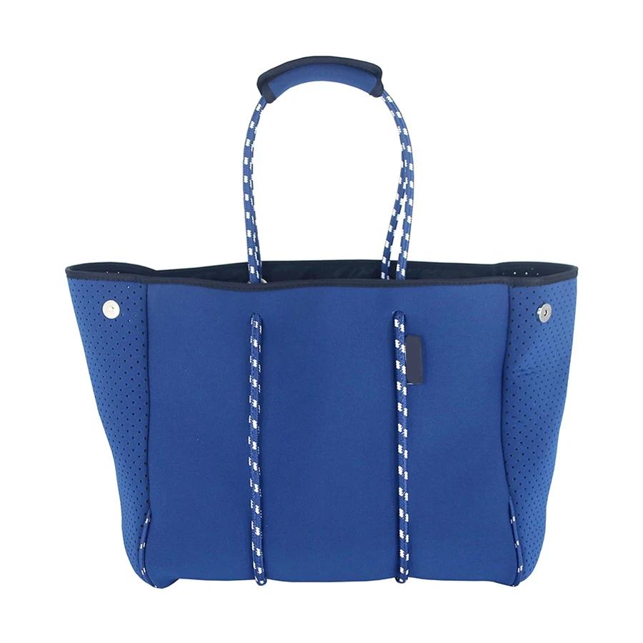 Factory Wholesale Customized Blue Color Perforated Neoprene Beach Bags Lady Beach Shopping Tote Bag traw beach bag