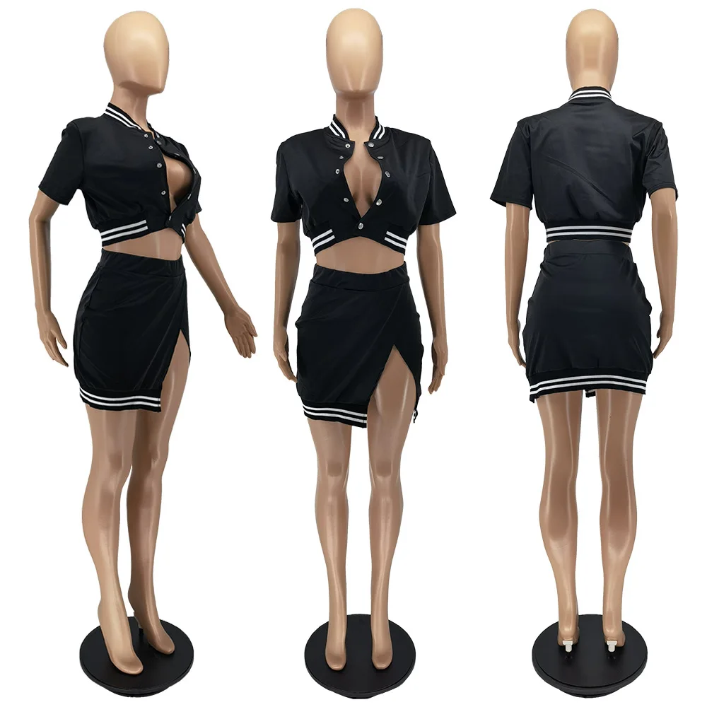 Dropshipping 2022 Women Clothing Classical Thread Baseball Jersey Short Split Skirt Dress Baseball Uniform Set Womens Skirts