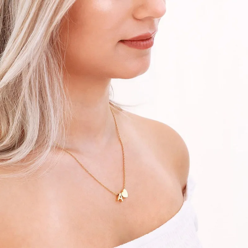 Three-dimensional Love Personality Pendant Clavicle Chain Stainless Steel Gold Silver Necklace for Women Girls Hainon 565