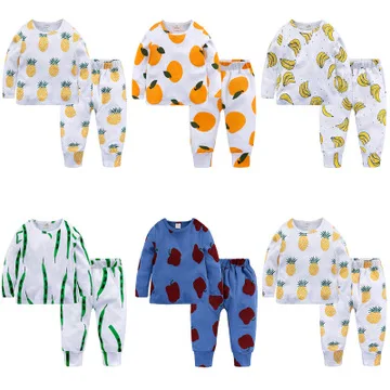 ZXQ29 wholesales Fruit pattern nighty pure cotton household clothing underwear suit for boys and girls