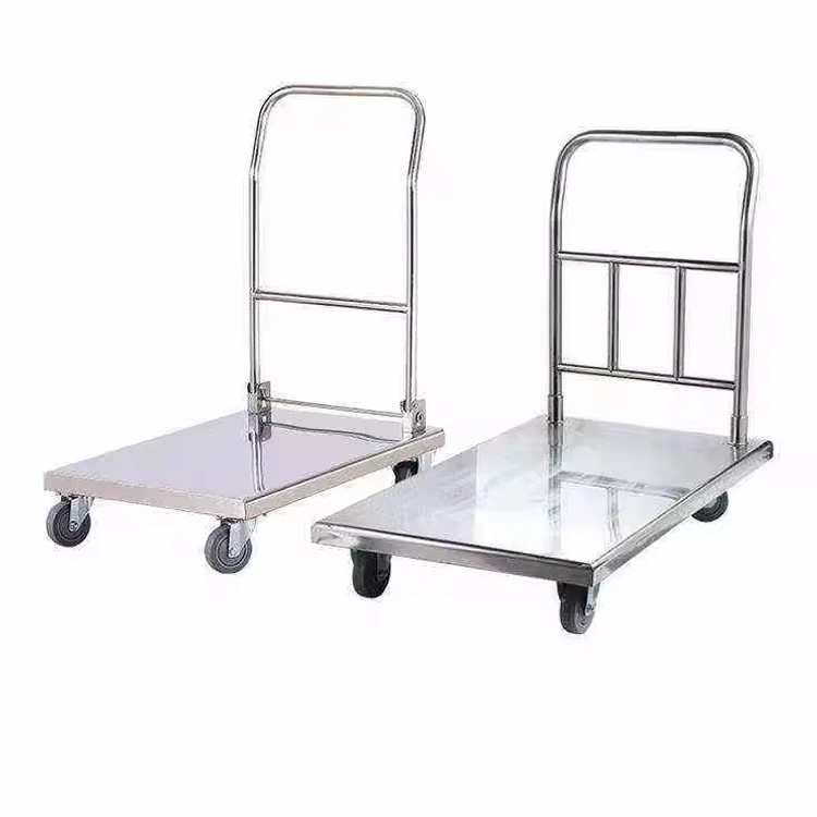 Stainless steel flatbed trolley motor trailer truck hand push cart household folding trolley pull cargo light car