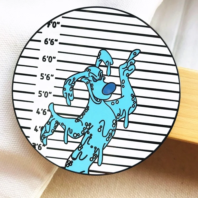 Round shape Black Nickel Plated Silver zinc alloy Metal Crafts laser back stamp Fantasy Film dog Hard Enamel Lapel Pins