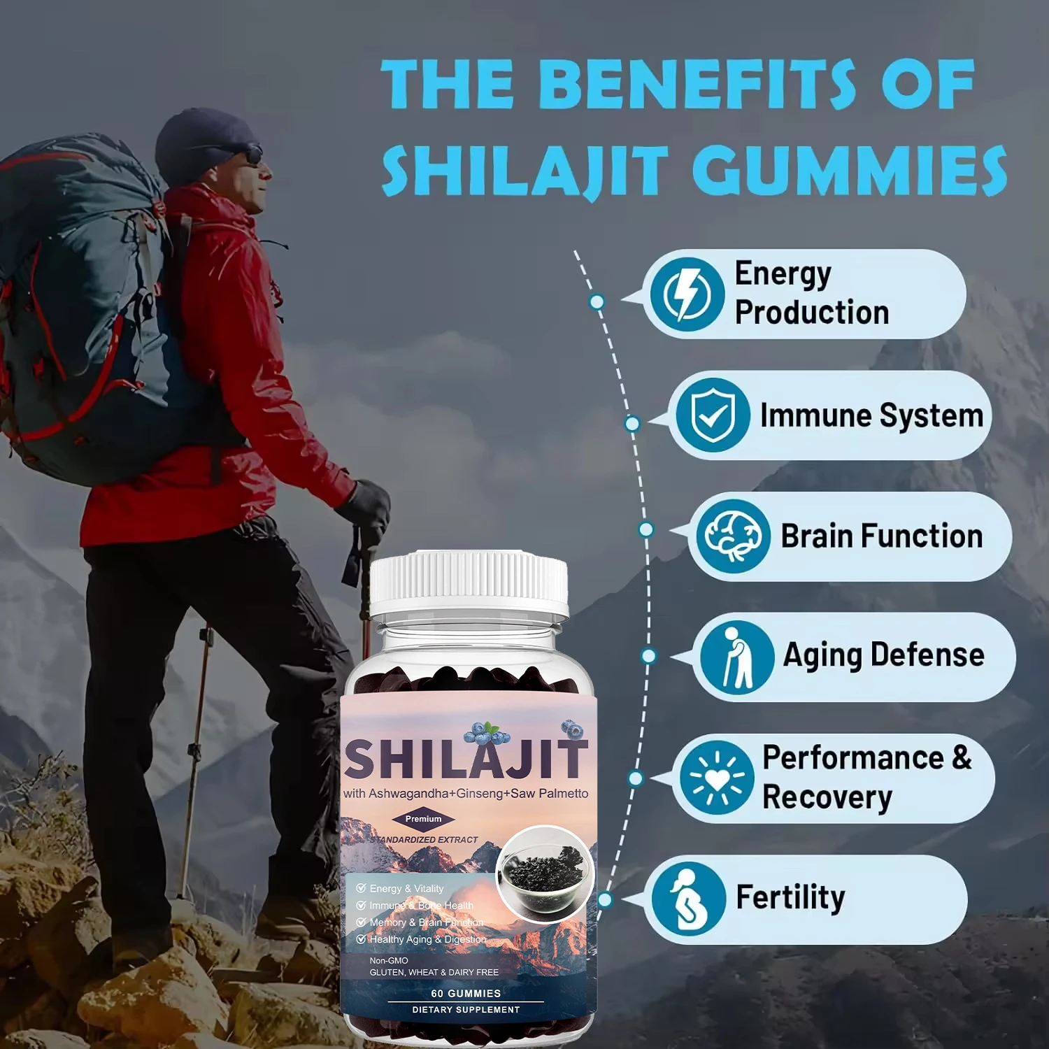 Органический чистый женьшень Shilajit для поддержки энергии и памяти мозга