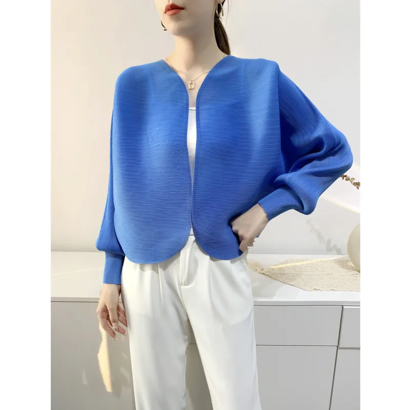 2023 Spring and Autumn new cardigan pleated coat bat sleeve coat