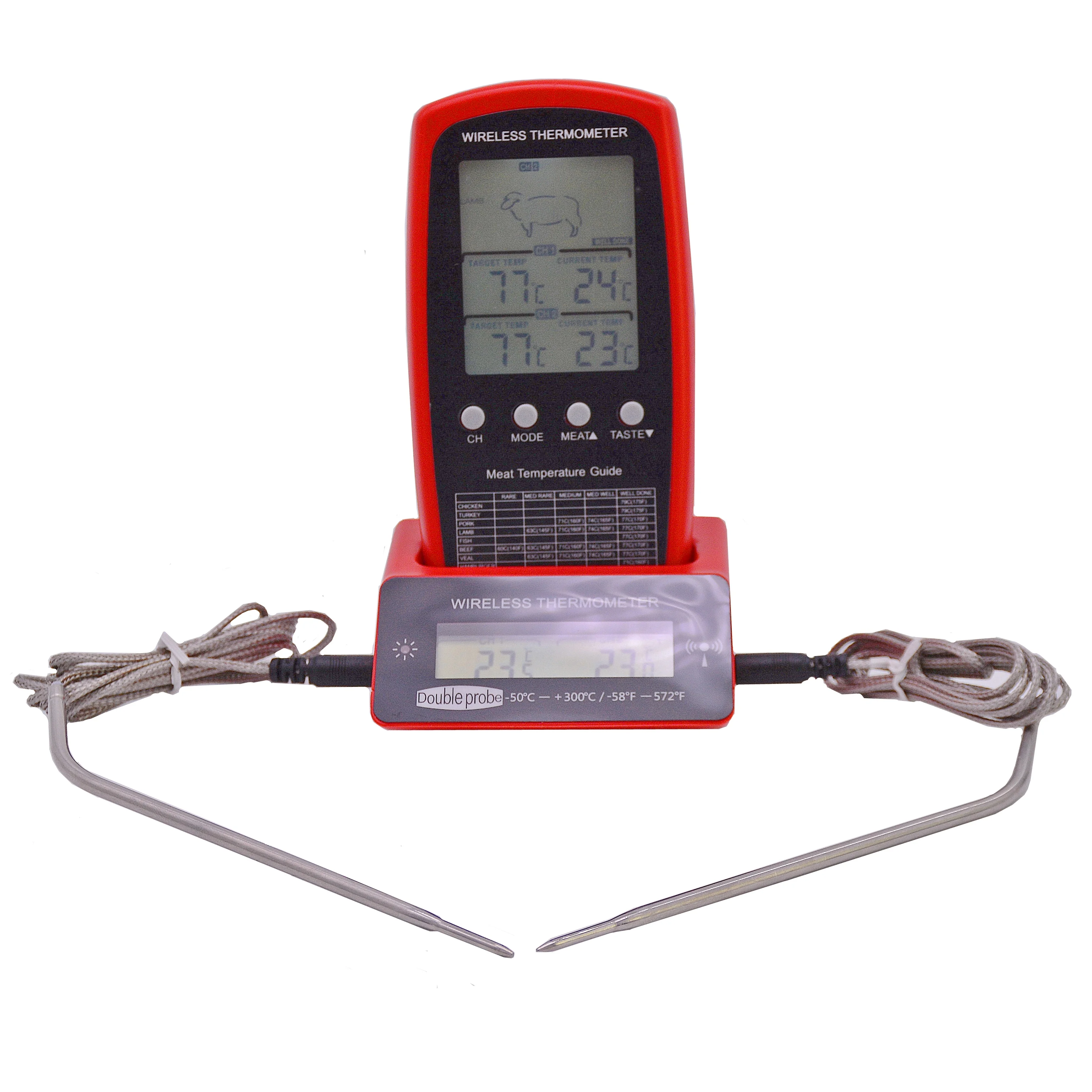Wireless Digital Kitchen Food Meat Cooking BBQ Thermometer Barbecue with Dual Stainless Steel Probes with Timer
