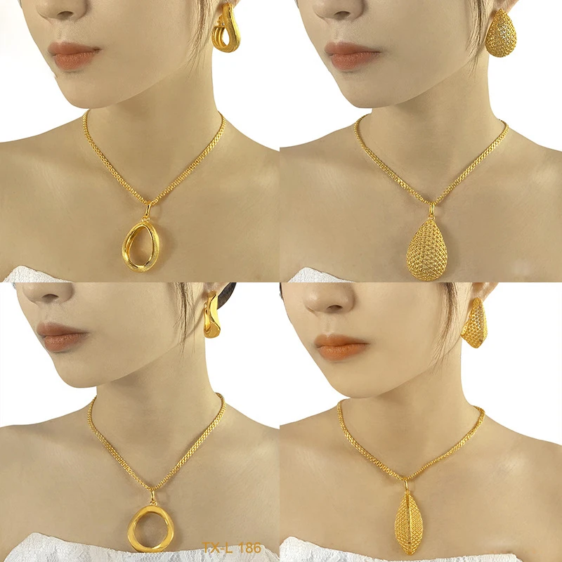 Luxury 24K Gold Plated Dubai Jewelry Set Bridal Necklace Earrings Brazilian Plated Gold African Wedding Jewelry Set for Women