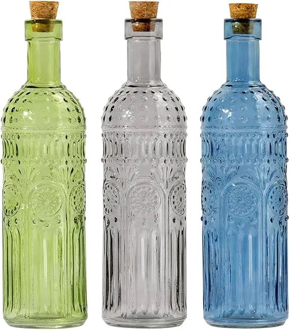 Vase Decorative Glass Vases Embossed Colored Glass Bottles Large Wine Bottle Size  Garden Decor Bottle Trees