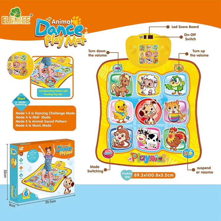 Multifunctional Educational Musical Dancing Challenge Playmat Toy Electronic Animal Piano Dance Mat For Girls