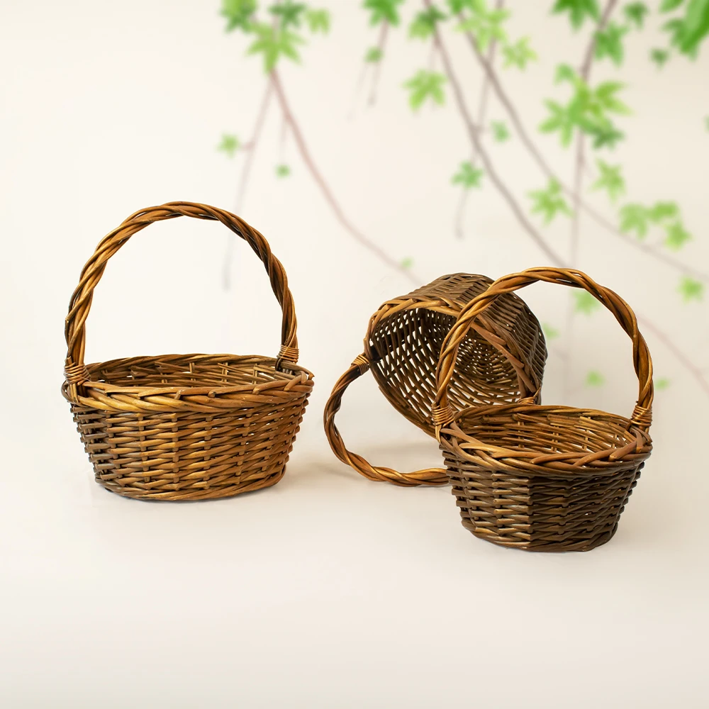 JY Cheap Black White Natural Flower Fruit Hand Wove Willow Wicker Storage Gift Basket Production China With Handles Fireplace