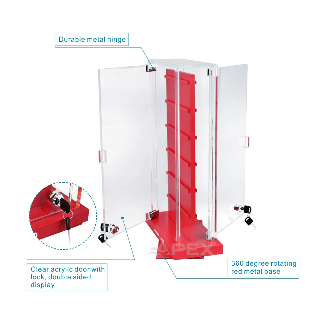 APEX Fashion Jewelry Clear Displays Acrylic Rotating Jewelry Display With Key Lock