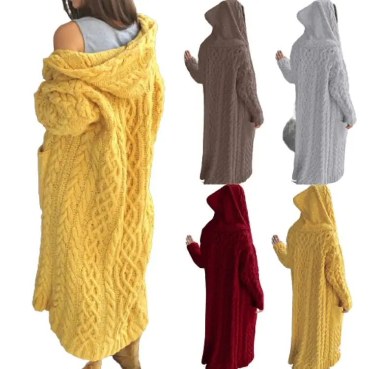 Wholesale Custom Baggy Ladies Plus Size Chunky Long Sweaters Vintage Loose Cardigan Cable Knit Wool Sweater For Women