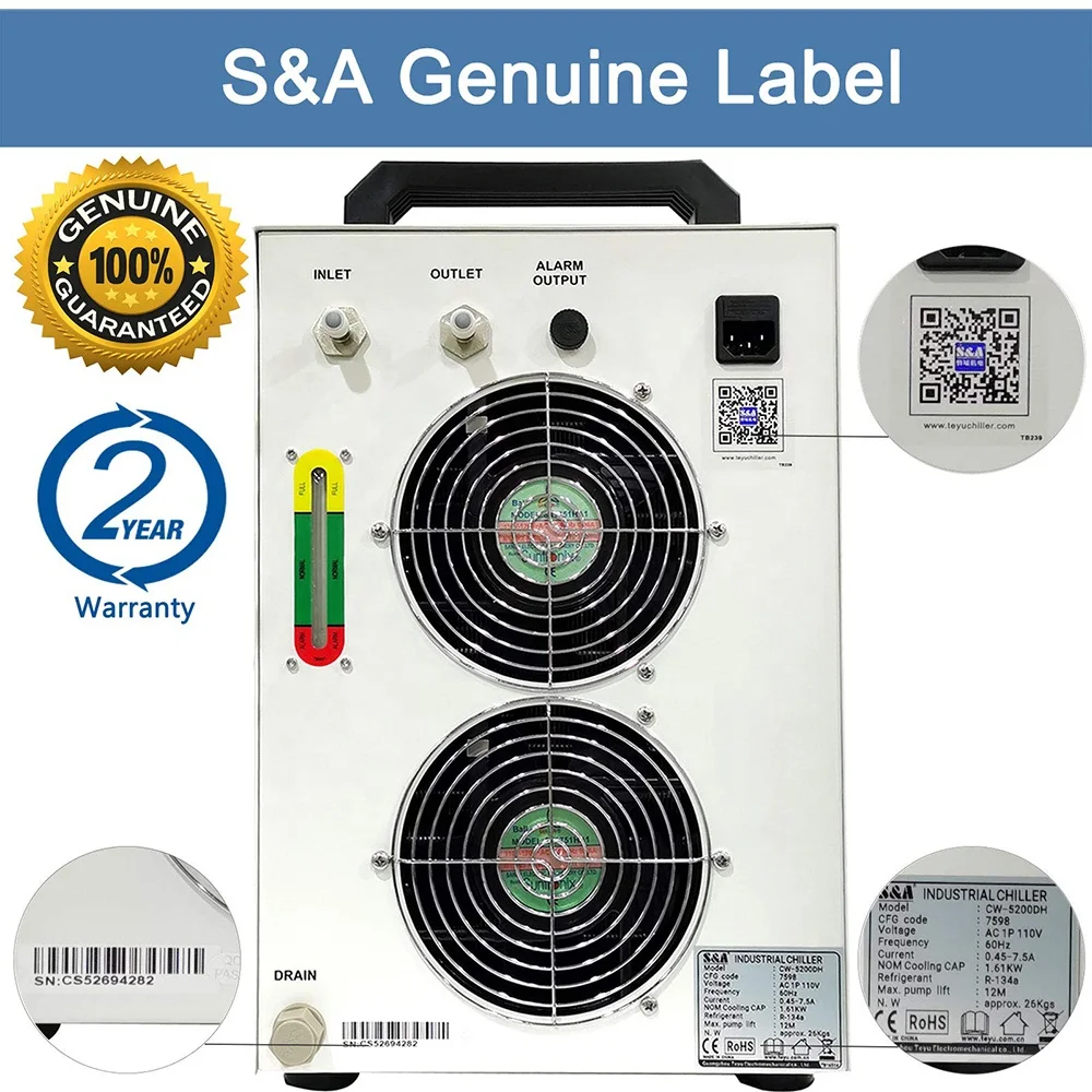 S&A CW3000 CW5000 CW5200 CW6000 co2 laser industrial cooling chiller water cooled