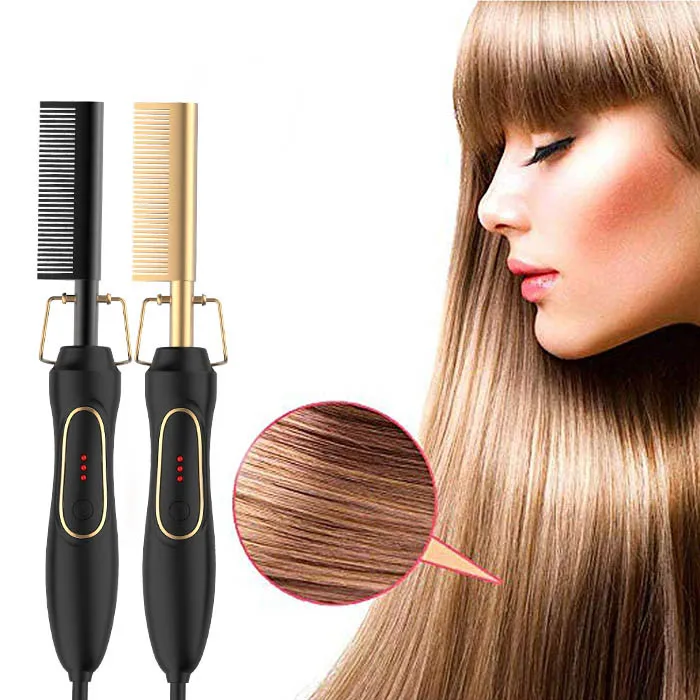 Расческа керамическая для выпрямления и нагревания волос безопасный портативный утюжок завивки плоская щетка с подогревом электрический выпрямитель