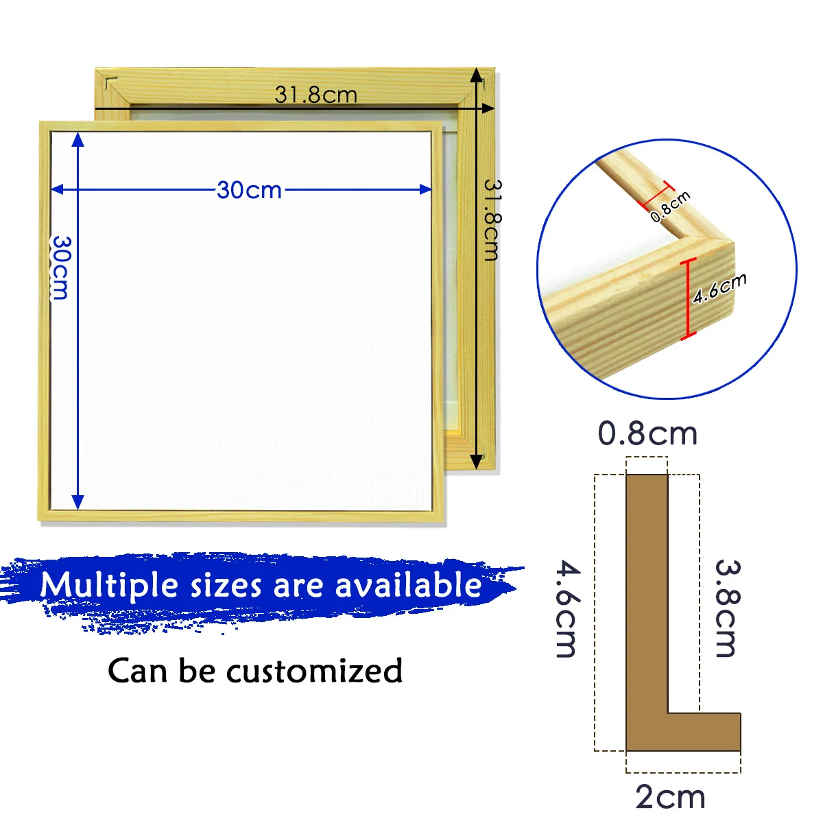 Mengzhihua Wholesale Art Supplies Floater Frames for Canvas Paintings, Canvas Picture Frame (30x30CM, Burlywood)