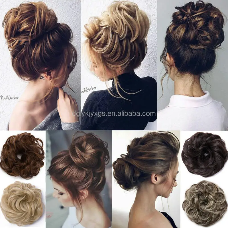 Messy Hair Chignon Hair Ponytails Extension Curly Wavy Messy Synthetic Chignon Updo Hairpiece Rubber Band for women hair