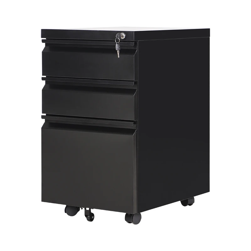 A4 File Steel Moving Storage 3 Drawers Filing Cabinet Metal Mobile Pedestal With Wheels