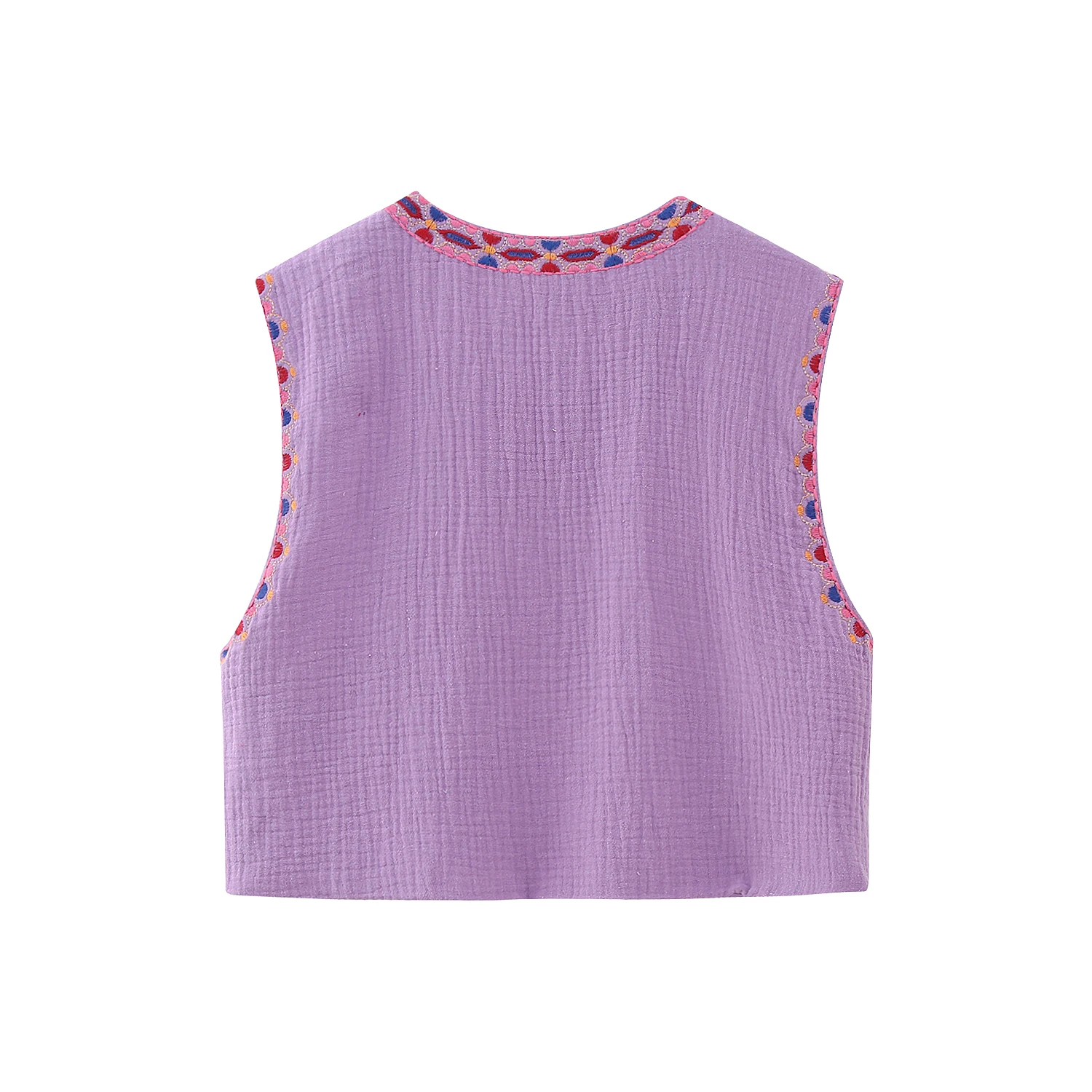8 colorway v neck open stitch floral embroidery sleeveless solid color casual vest for women