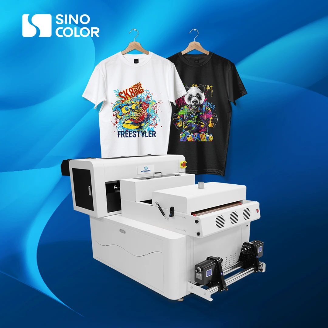 SinoColor big sale automatic dual i1600 heads 2400dpi dark/light t-shirt garment hoodies bag dtf printer with heat press machine