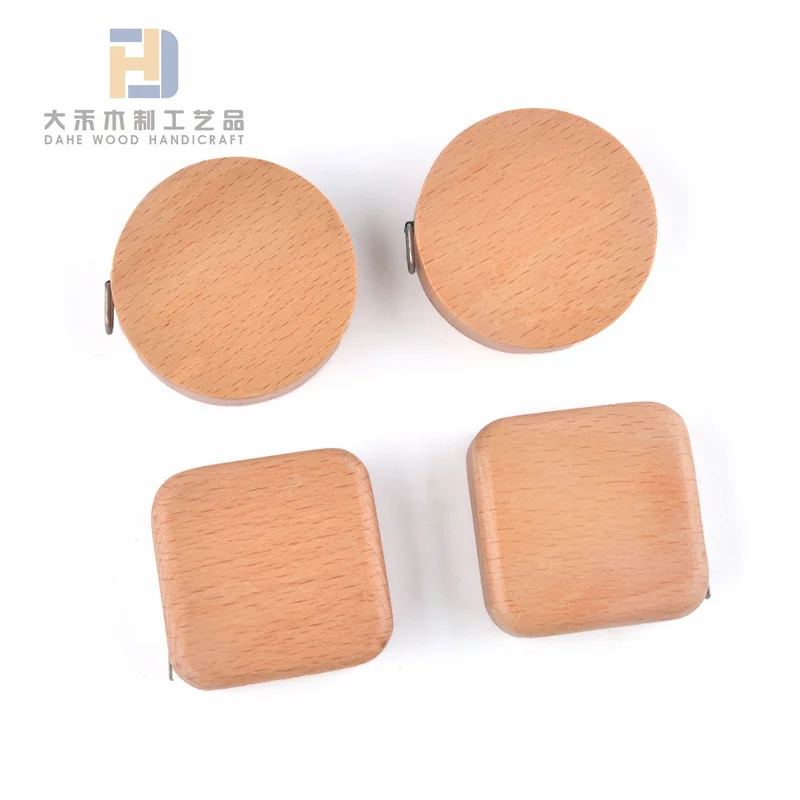Polished Smooth Surface Round Square Beech 2m Wood Tape Measure Ruler Custom Shape Portable Wooden Measuring Tapes for Daily Use