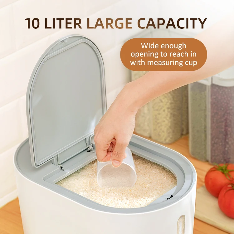Large Capacity BPA Free 10KG Automatic Rice Dispenser Plastic Rice Storage Bucket Bin Food Grain Rice Storage Bin Container